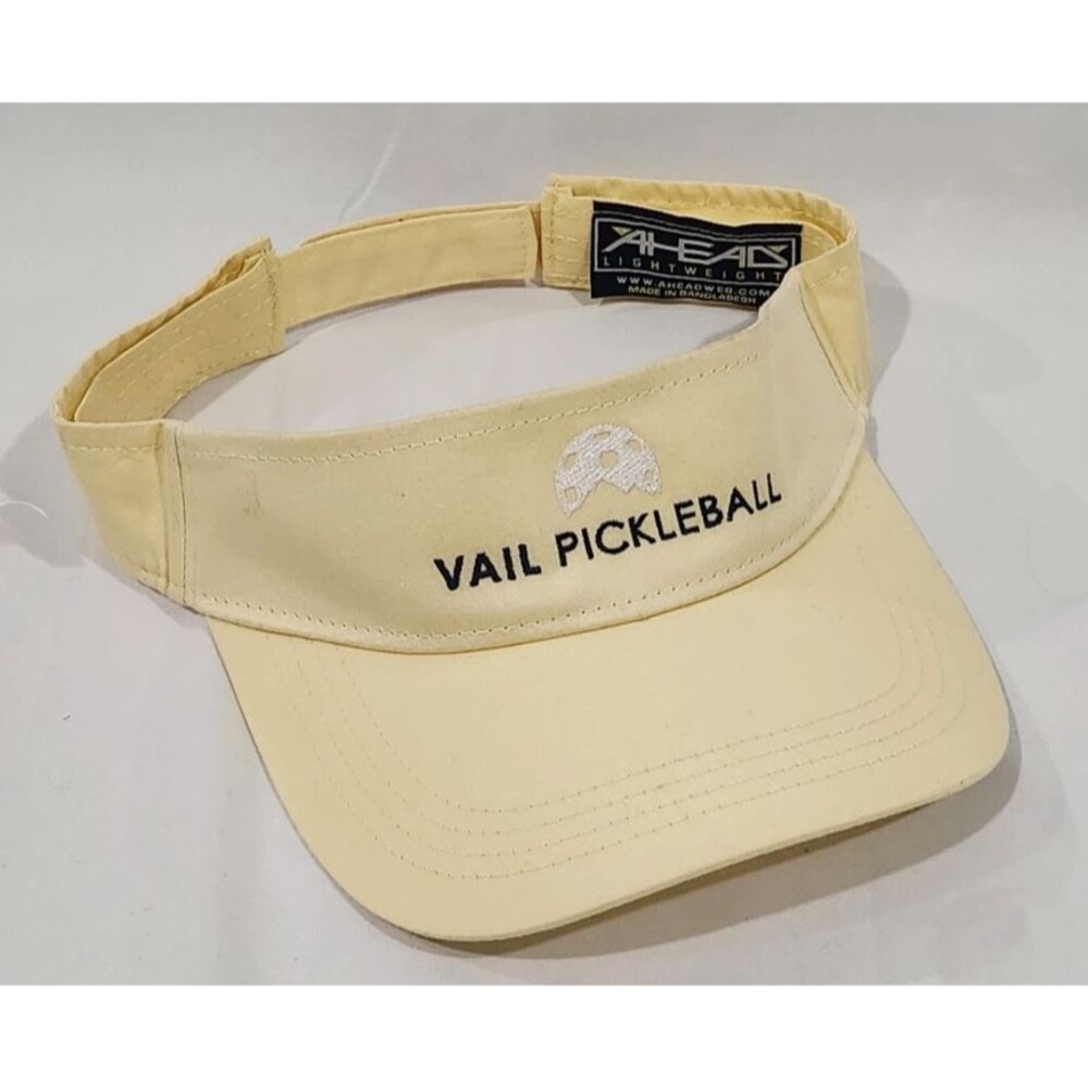 Vail Pickleball Ahead Visor Adjustable Hat Light Yellow Custom Embroidered